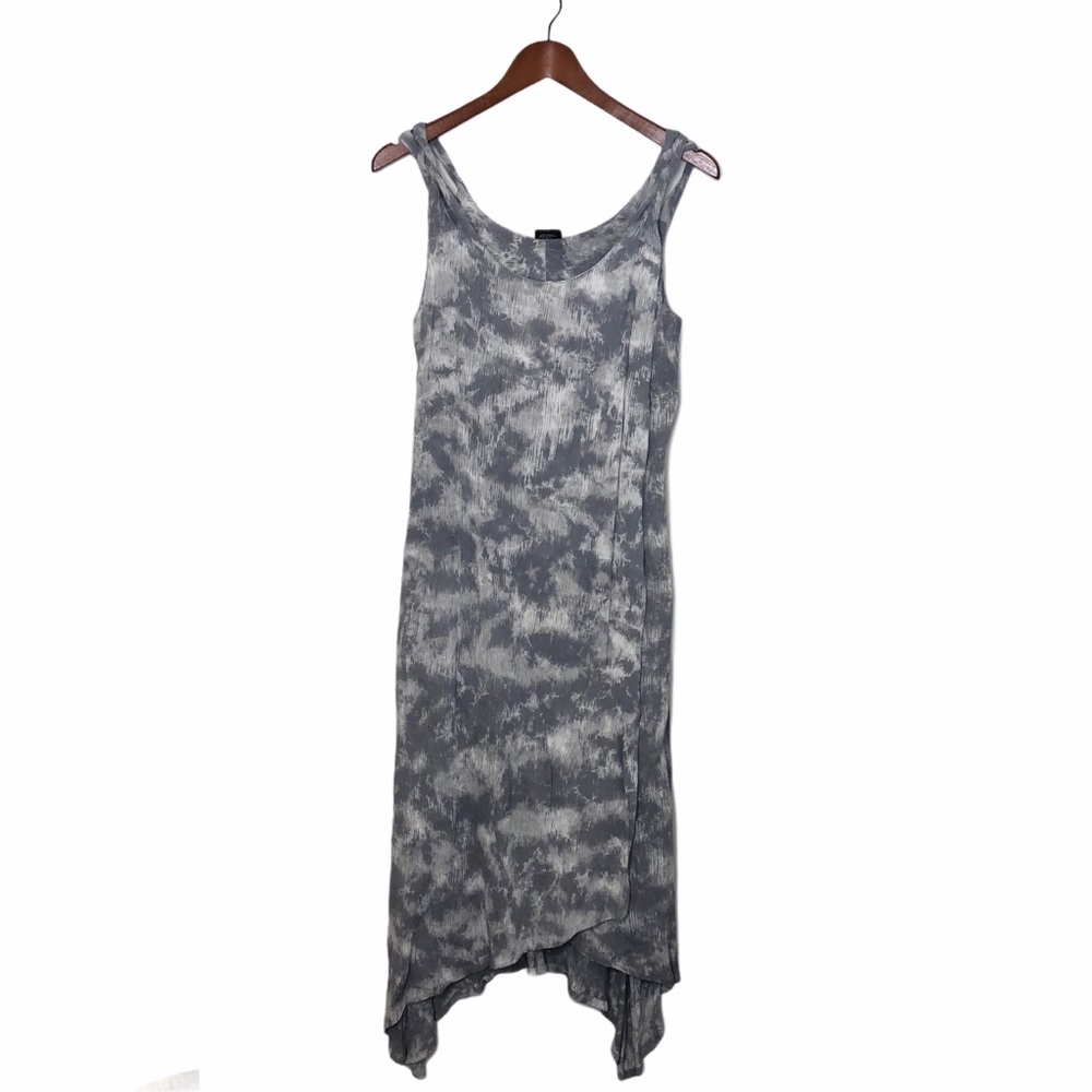 BALI MOON Tie Dye Crinkle Ribbed Knit Asymmetrical Crepe Midi Wrap Dress Size S